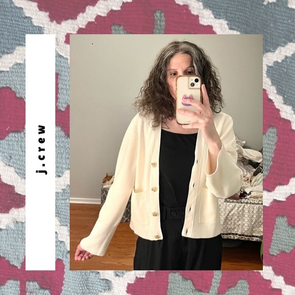 j. crew • white cream button up bell sleeve knit sweater cardigan - Picture 5 of 16